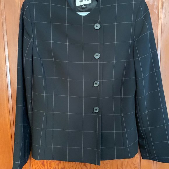 Kasper 2-Piece Suit - Jacket and Skirt Black Windowpane Design Size 8 - Picture 3 of 15